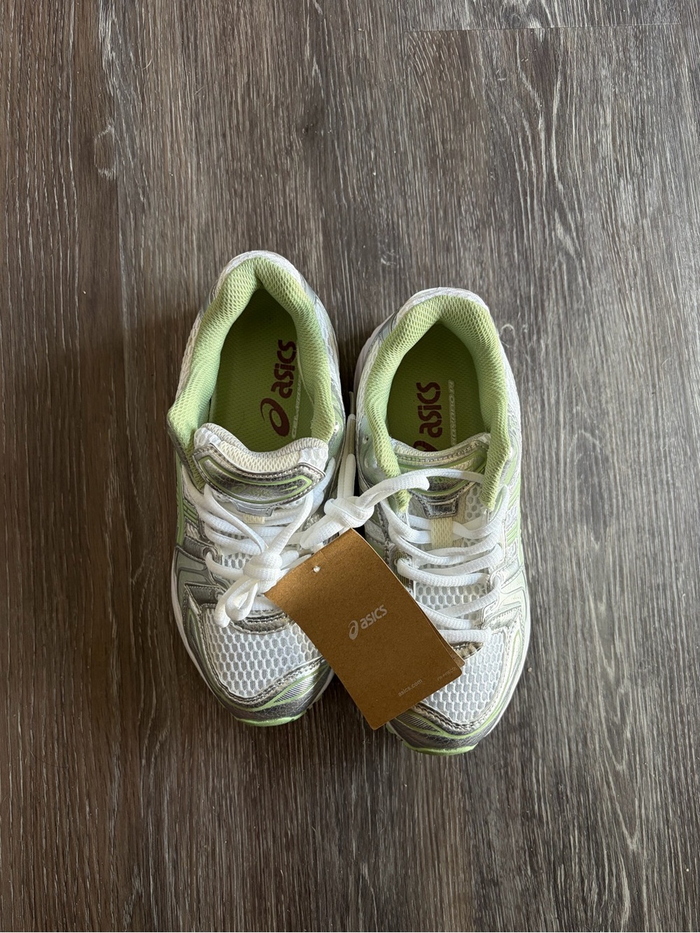 Asics White and Lime Running Sneakers